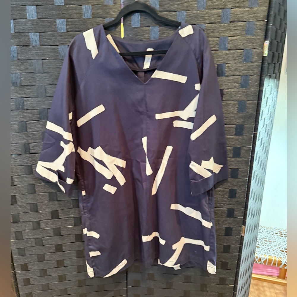 Kowtow Navy Blue With Grey Pattern Shirt Dress
